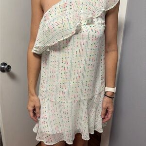 BCBGeneration One-Shoulder Dress with Multicolor Dots